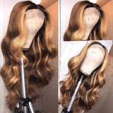 Honey Blonde Ombre Body Wave Hair 13x4 Transparent Lace Front Human Hair Wig Pre Plucked