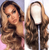 Honey Blonde Ombre Body Wave Hair 13x4 Transparent Lace Front Human Hair Wig Pre Plucked