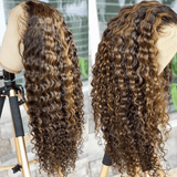 Honey Blonde Ombre Hair P4/27 Deep Curly 4x4 Lace Closure Human Hair Wig